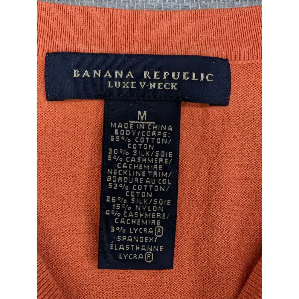 Banana Republic VNeck Sweater Size Medium Orange Cashmere Cotton Silk Blend